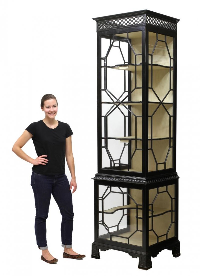 BLACK LACQUERED CHINESE CHIPPENDALE DISPLAY, 94"H (1 of 4)
