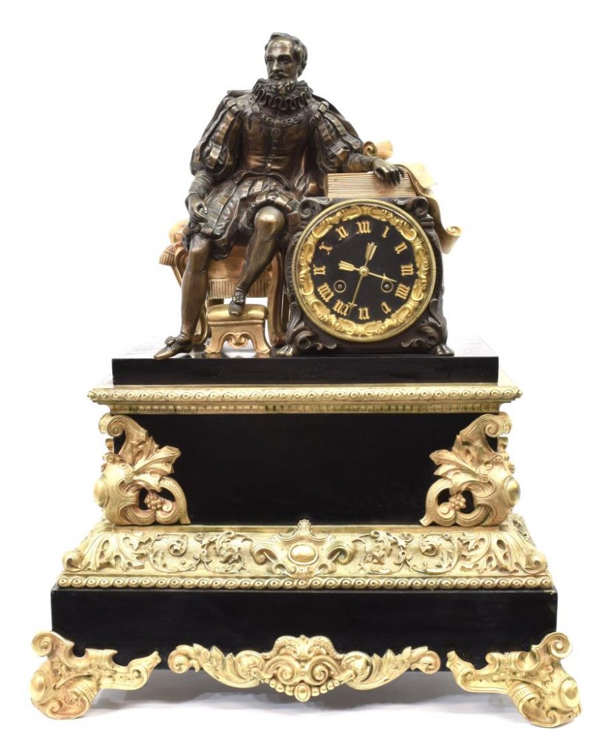 FRENCH GILT BRONZE FIGURAL MANTLE CLOCK (1 of 10)