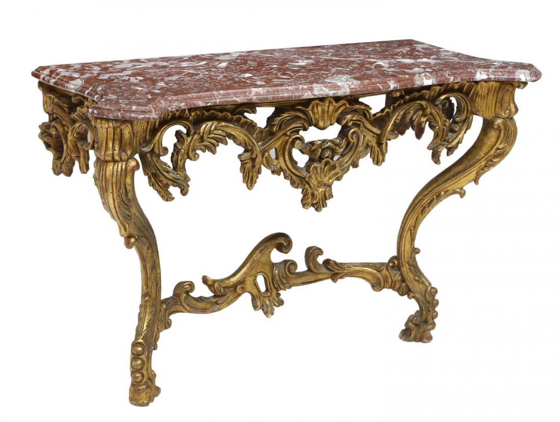 ITALIAN LOUIS XV GILTWOOD MARBLE TOP CONSOLE TABLE (1 of 3)