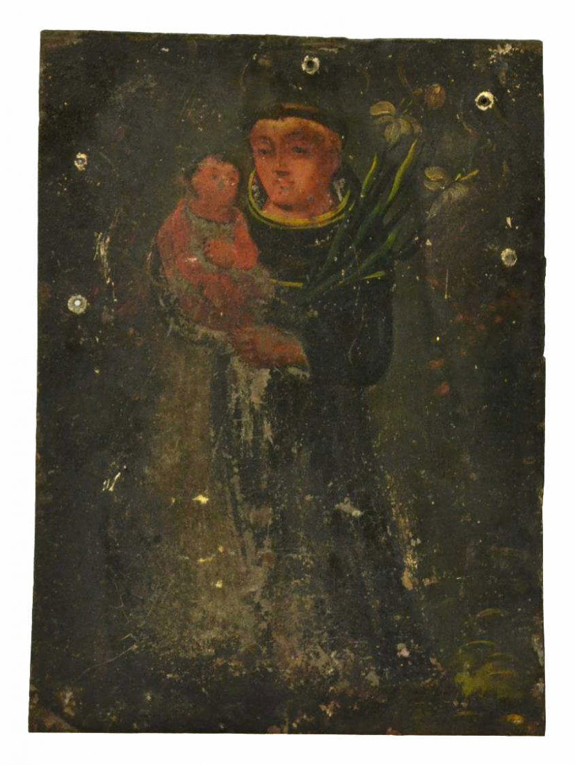 RELIGIOUS TIN RETABLO MEXICO, SAN ANTONIO & CHILD (1 of 1)