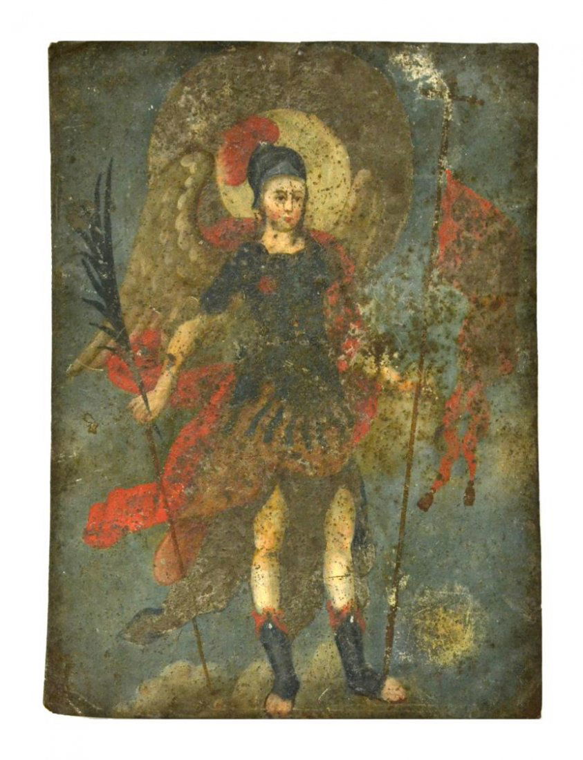 RELIGIOUS TIN RETABLO, MEXICO, ARCHANGEL (1 of 1)