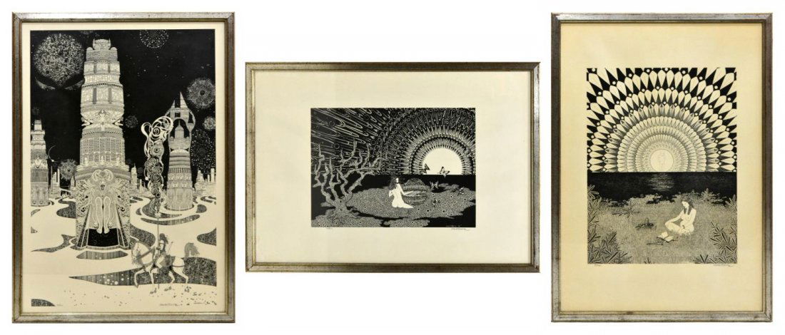 (3) ALBERTO BASILE FRAMED PSYCHEDELIC LITHOGRAPHS (1 of 7)