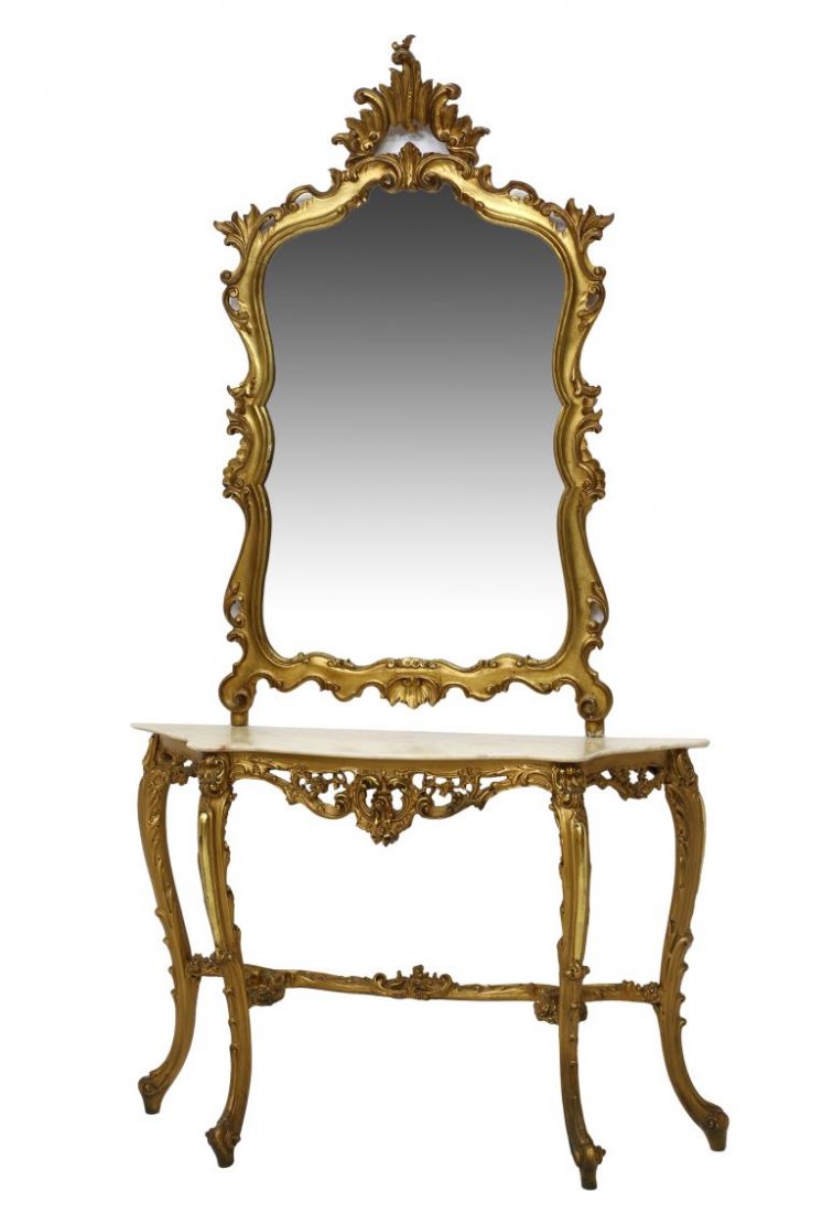 LOUIS XV STYLE GILT WOOD CONSOLE TABLE & MIRROR (1 of 4)