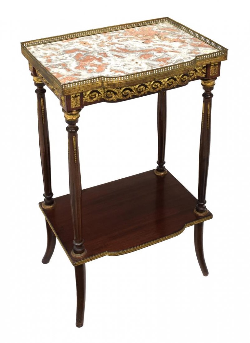 VINTAGE FRENCH MARBLE TOP SIDE TABLE, 20TH C. (1 of 2)