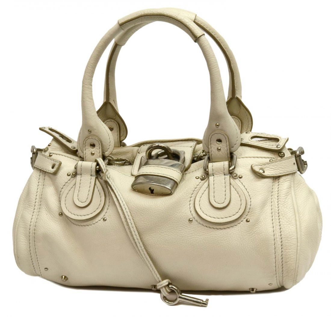 CHLOE PADDDINGTON MM WHITE LEATHER & LOCK HANDBAG (1 of 5)