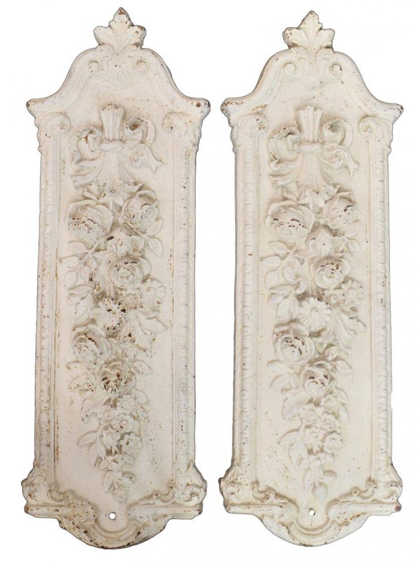 LARGE IRON WALL PANELS, RELIEF FLORAL PENDANTS (1 of 5)