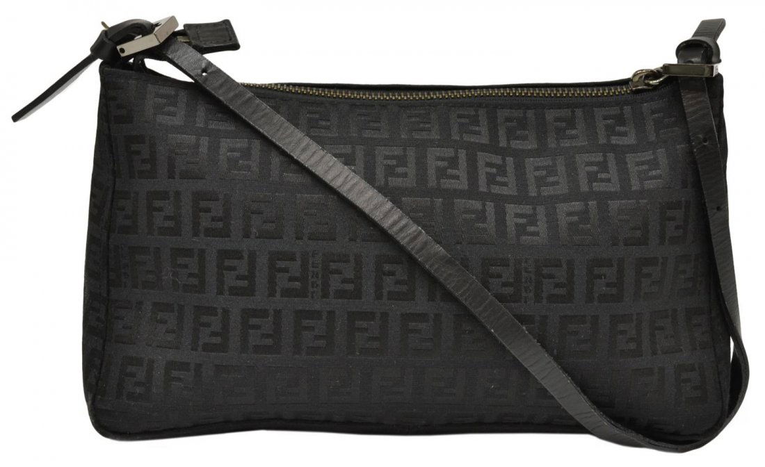 FENDI BLACK MONOGRAM CANVAS BAGUETTE PURSE (1 of 6)