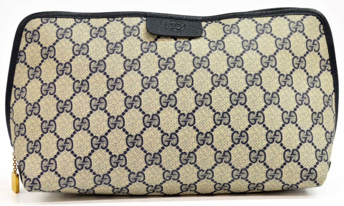 GUCCI BLUE MONOGRAM CANVAS COSMETIC POUCH (1 of 8)