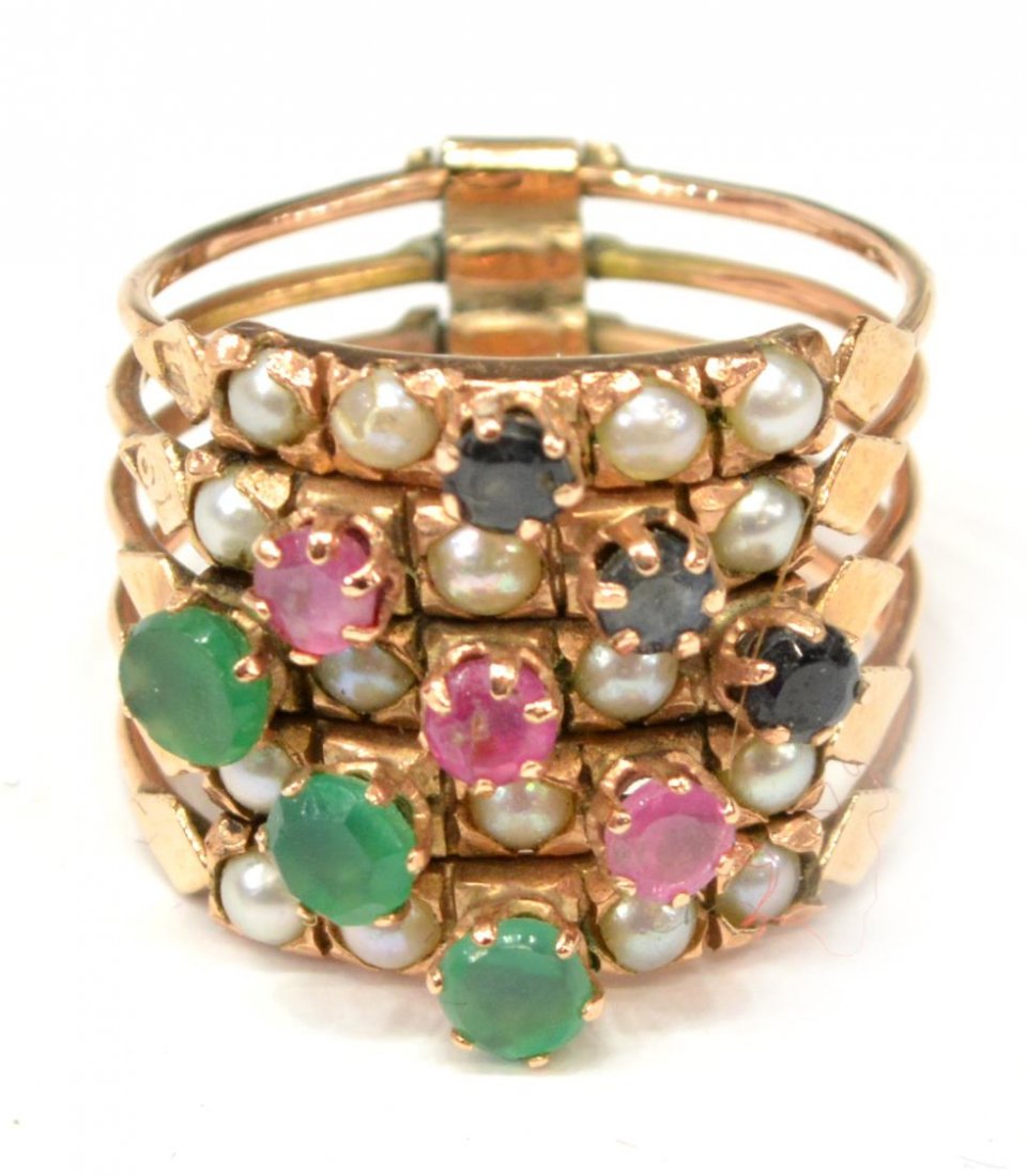 LADIES MULT-GEMSTONE FIVE BAND ESTATE RING (1 of 4)
