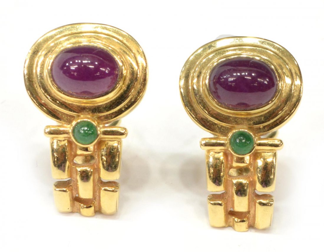 (2) LADIES 14KT GOLD, RUBY & EMERALD EARRINGS (1 of 3)