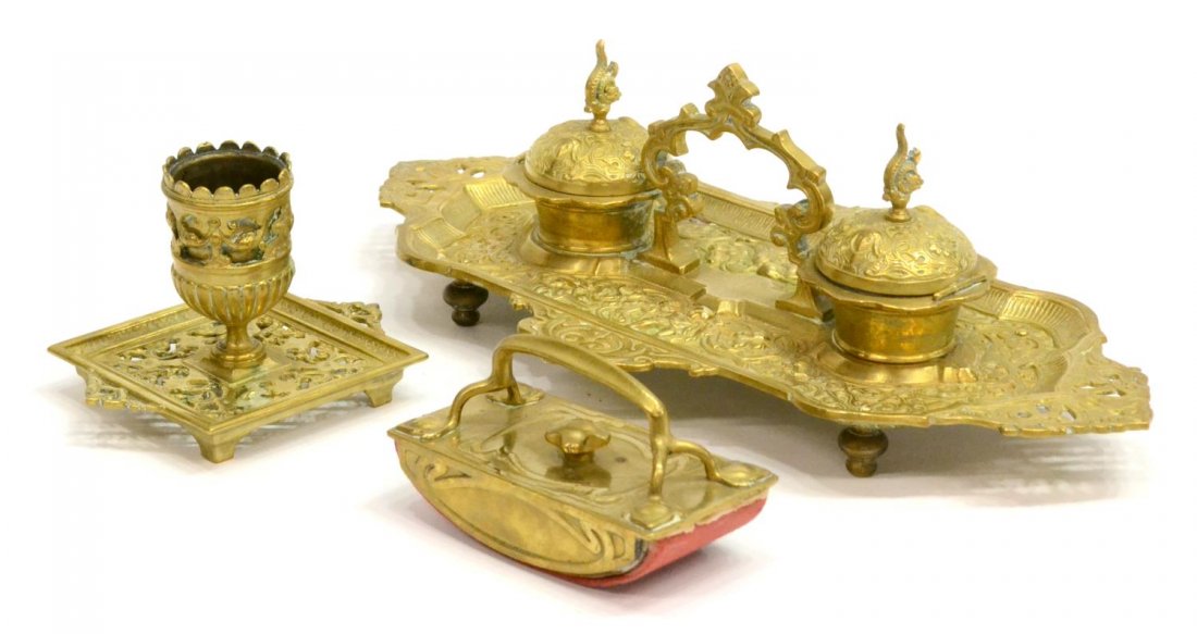 (3) FRENCH GILT BRASS INKSTAND & DESK ITEMS (1 of 5)