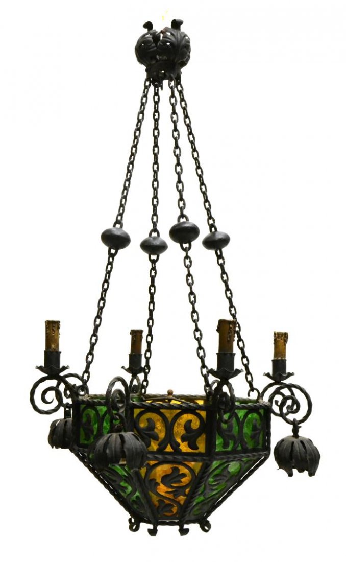 SPANISH IRON & GLASS 9-LIGHT CHANDELIER (1 of 2)