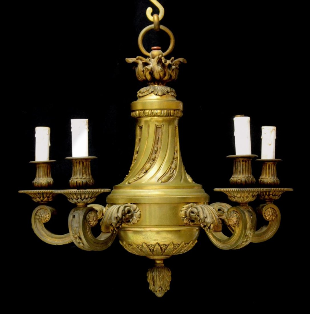 ITALIAN GILT BRONZE 5-LIGHT CHANDELIER (1 of 3)
