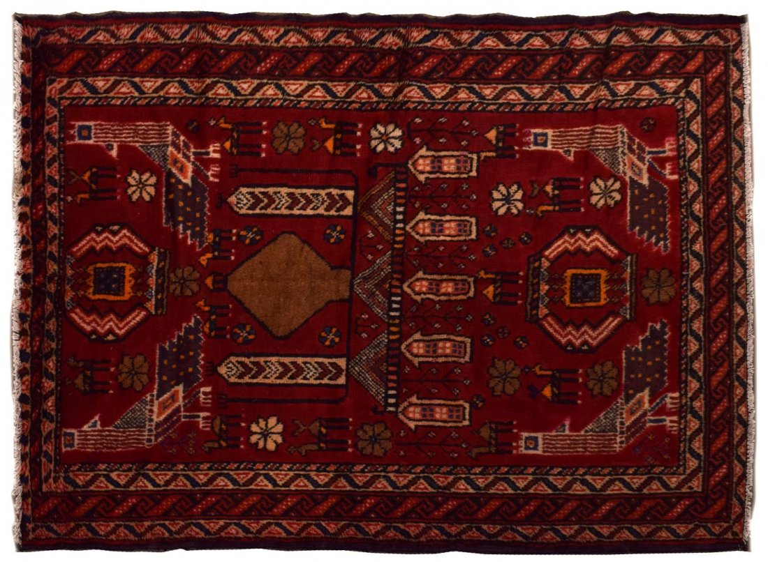 ANTIQUE KAZAK HAND TIED WOOL RUG, 6'8" x 4'3" (1 of 2)