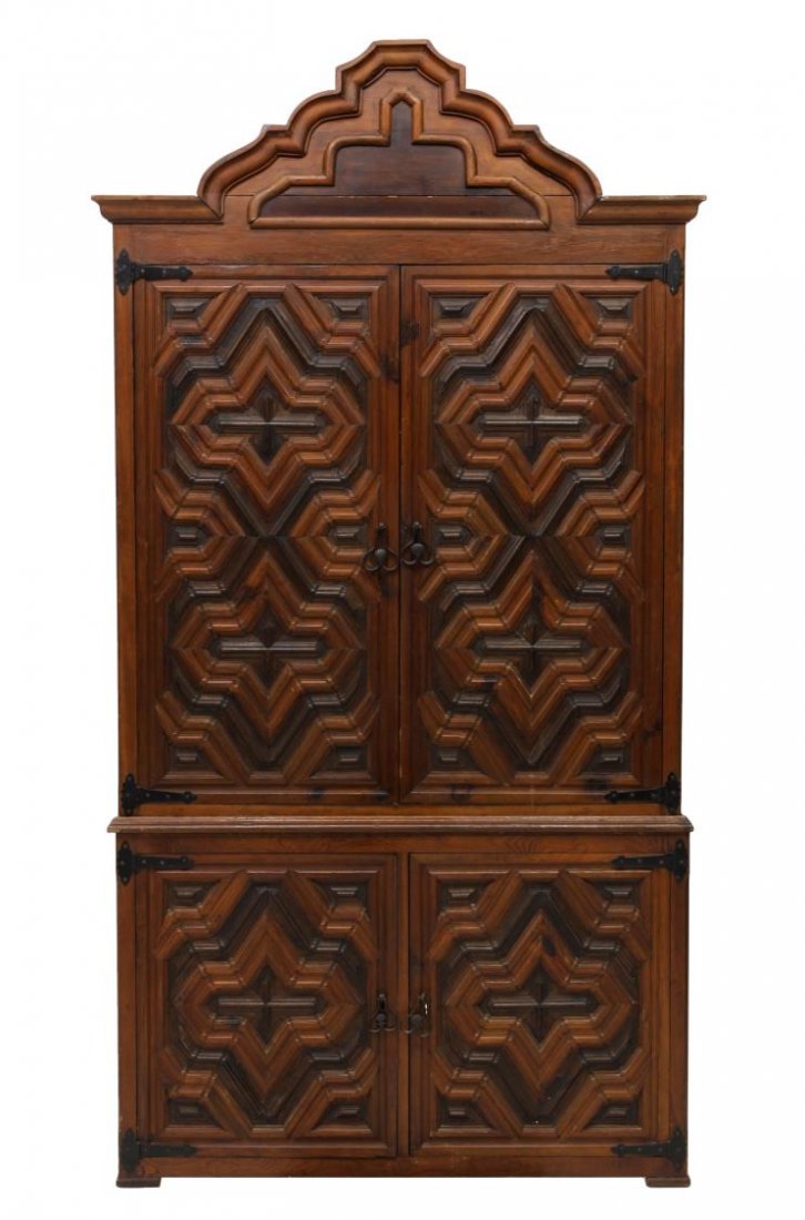 SPANISH CARVED PINE GEOMETRIC MOORISH WARDROBE (1 of 4)