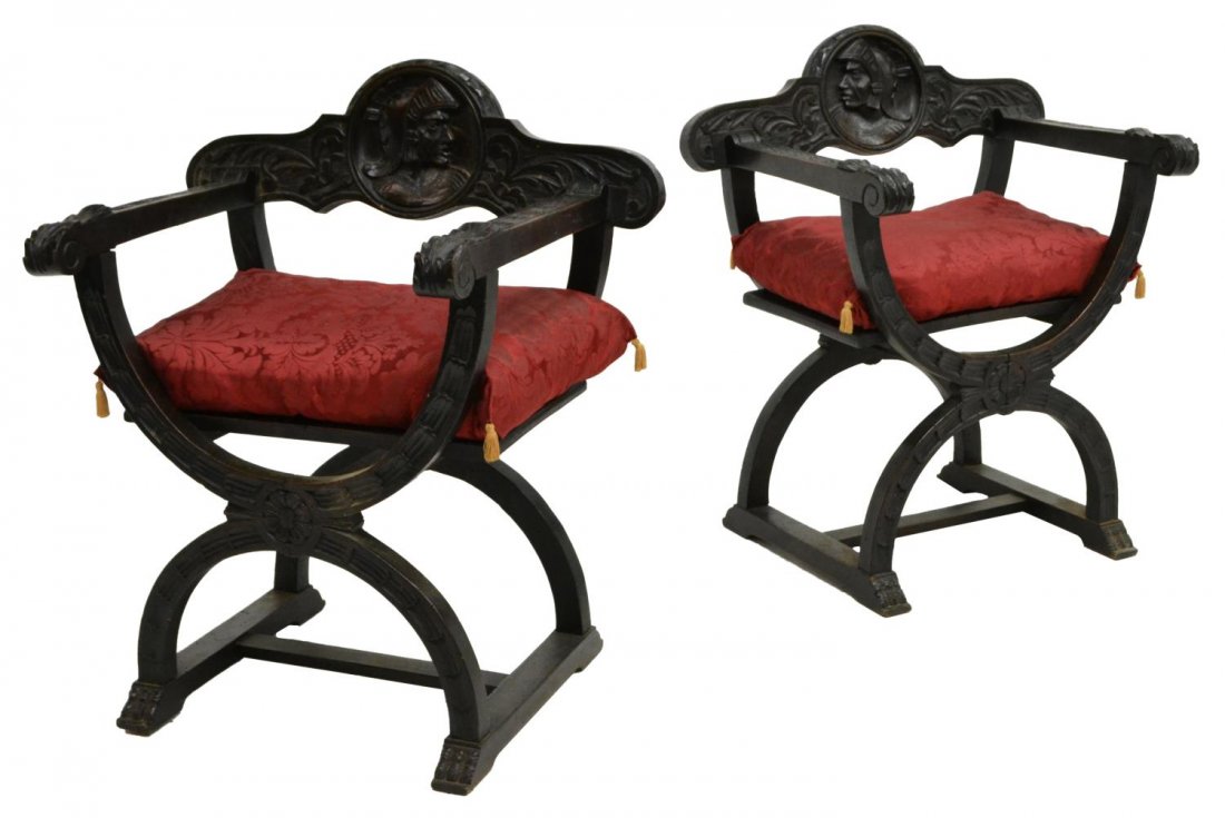 SPANISH RENAISSANCE REVIVAL CARVED CURULE CHAIRS (1 of 3)