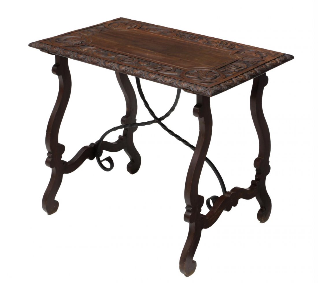 SPANISH FOLIATE & FIGURAL CARVED SIDE TABLE (1 of 2)