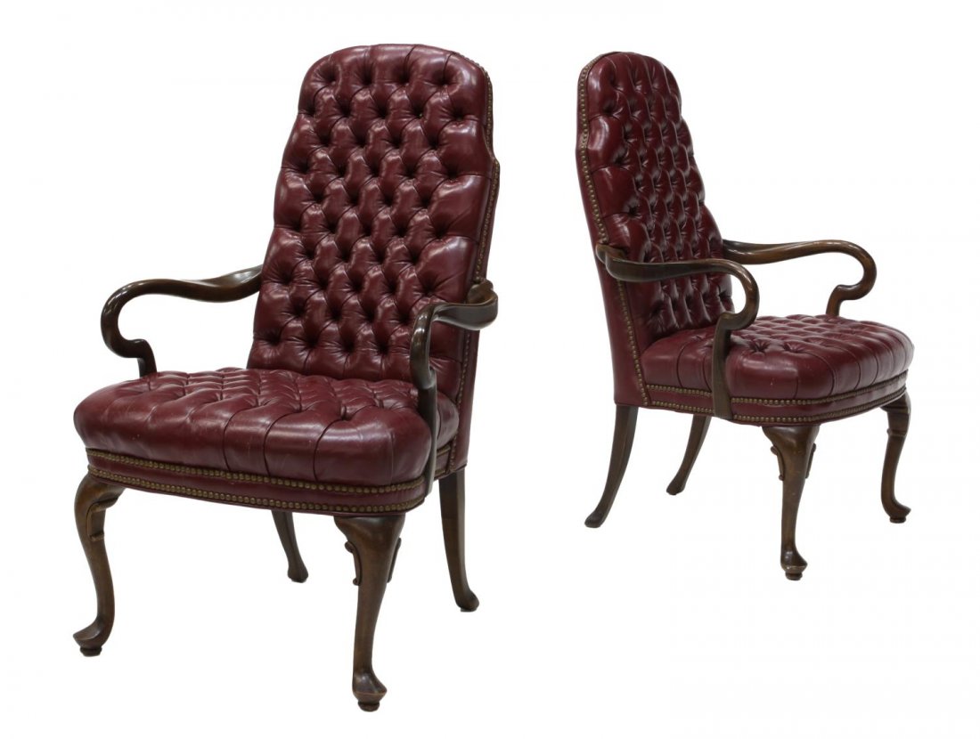 (2) BUTTONED LEATHER ARM CHAIRS (1 of 5)