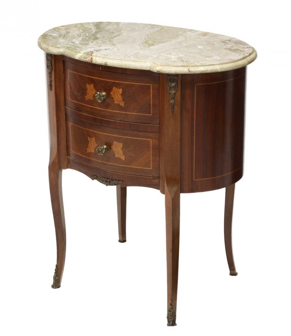 FRENCH LOUIS XV STYLE BEDSIDE MARBLE TOP CABINET (1 of 6)
