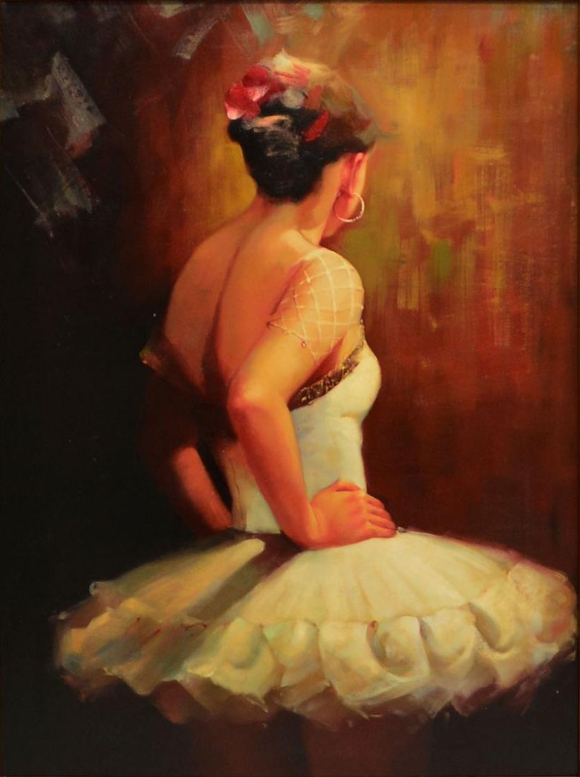 FRAMED OIL PAINTING, BALLET DANCER 20TH C. (1 of 3)