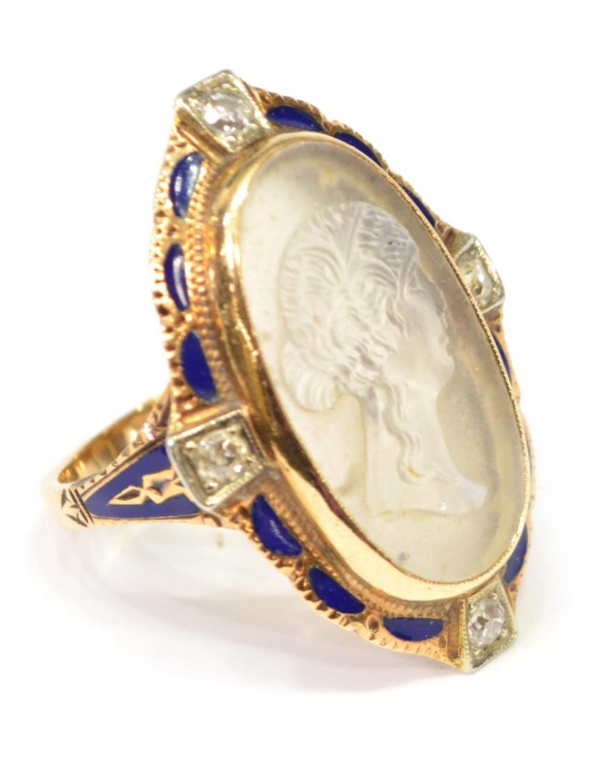 LADIES 14KT ROSE GOLD, ENAMEL & DIAMOND CAMEO RING (1 of 5)