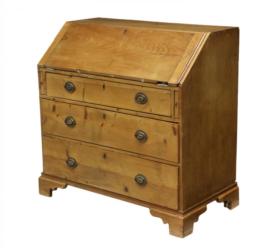 GEORGIAN PINE THREE DRAWER BUREAU (1 of 4)