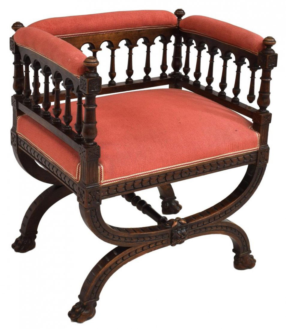SPANISH RENAISSANCE REVIVAL CURULE BAULSTER CHAIR (1 of 2)
