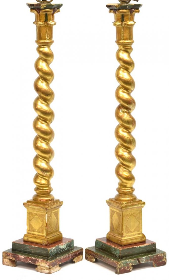 (2) ITALIAN GILDED SOLOMONIC ALTAR LIGHTS (1 of 5)