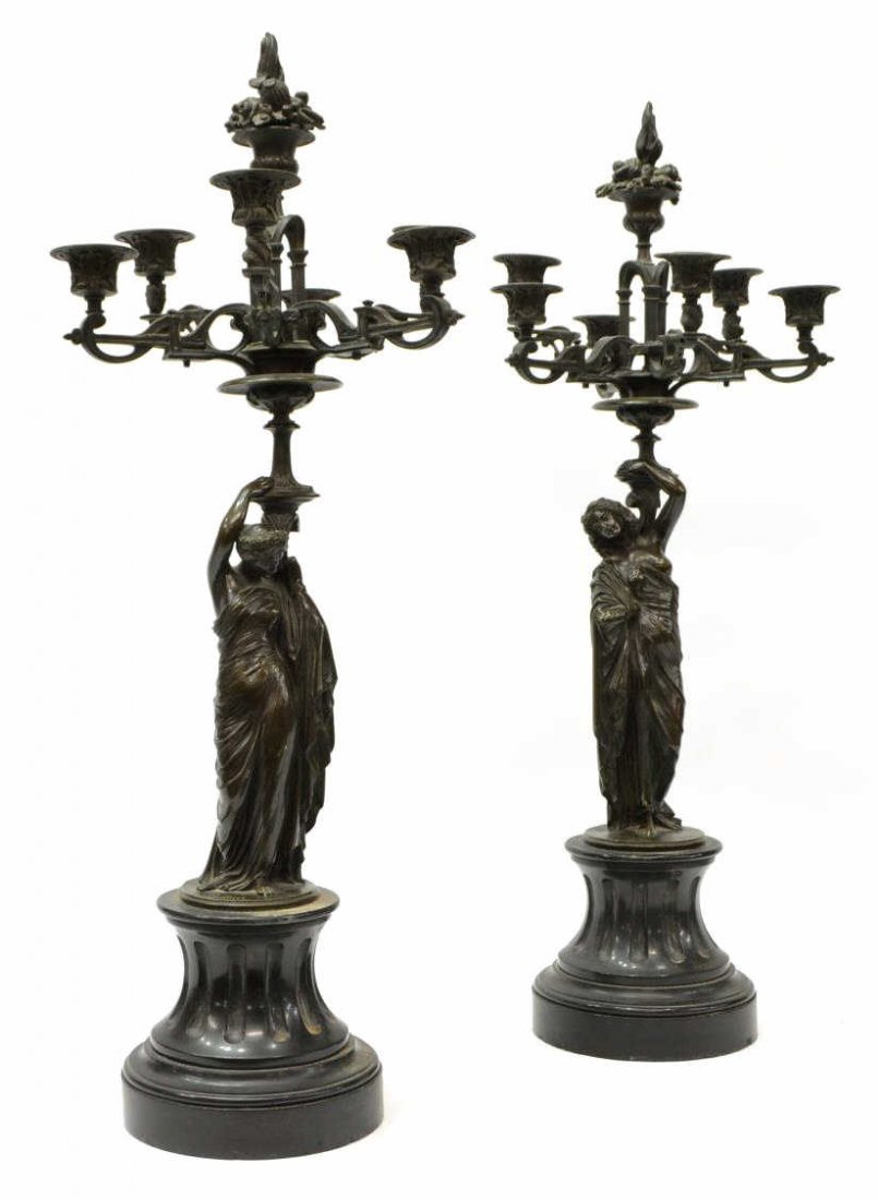(2) PRADIER SIGNED BRONZE FIGURAL CANDELABRAS (1 of 7)