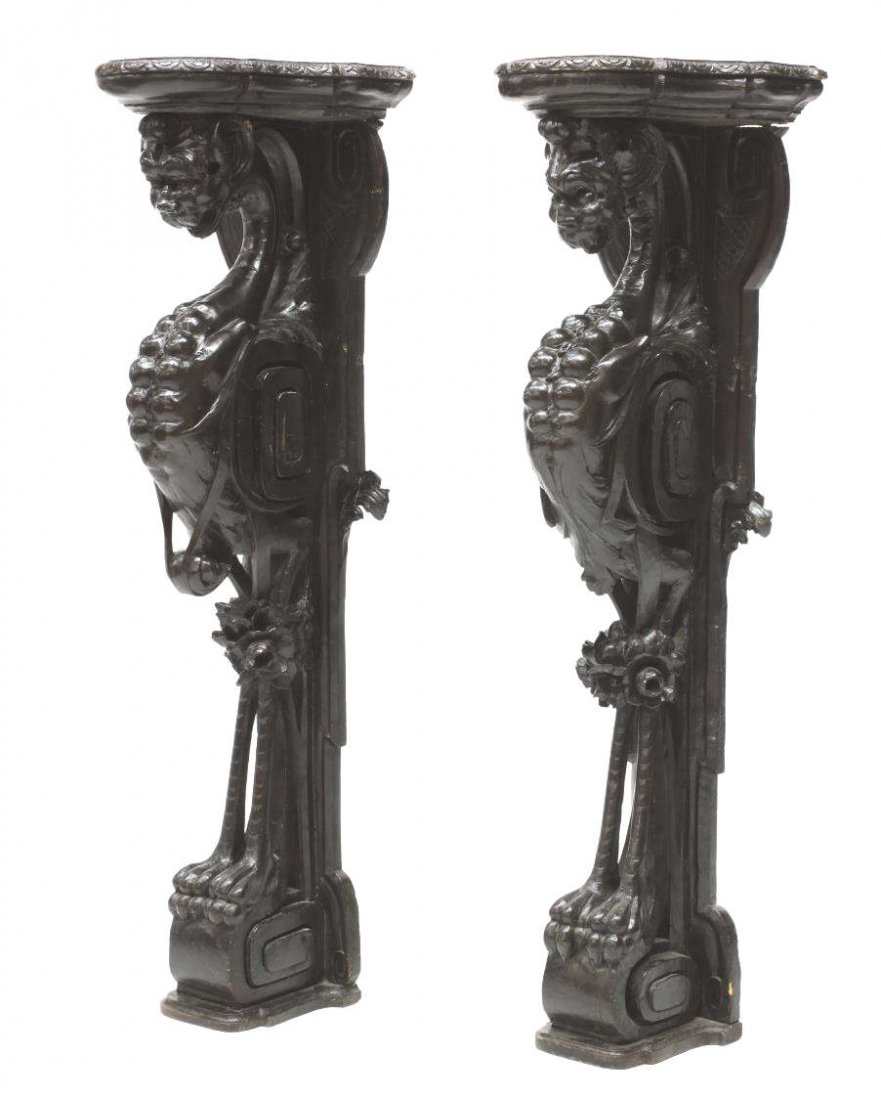 (PAIR) IMPRESSIVE CARVED GRIFFIN PEDESTALS, SPAIN (1 of 2)