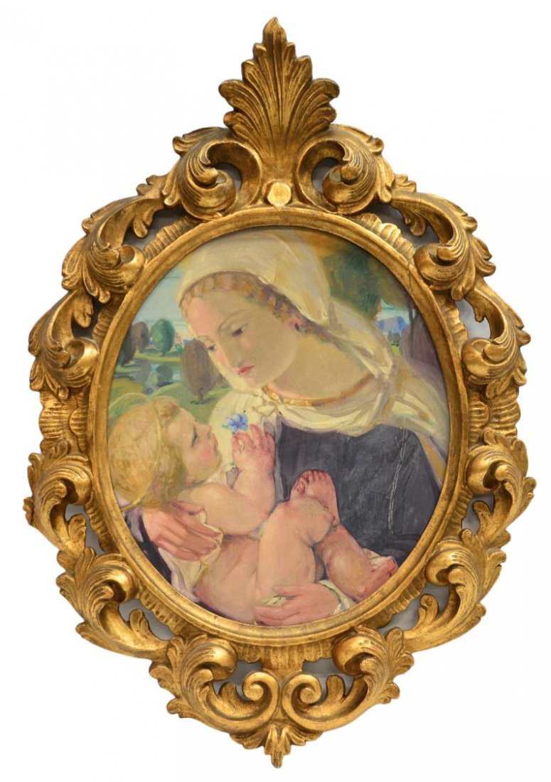 CONTINENTAL PAINTING ON WOOD, MADONNA & CHILD (1 of 4)