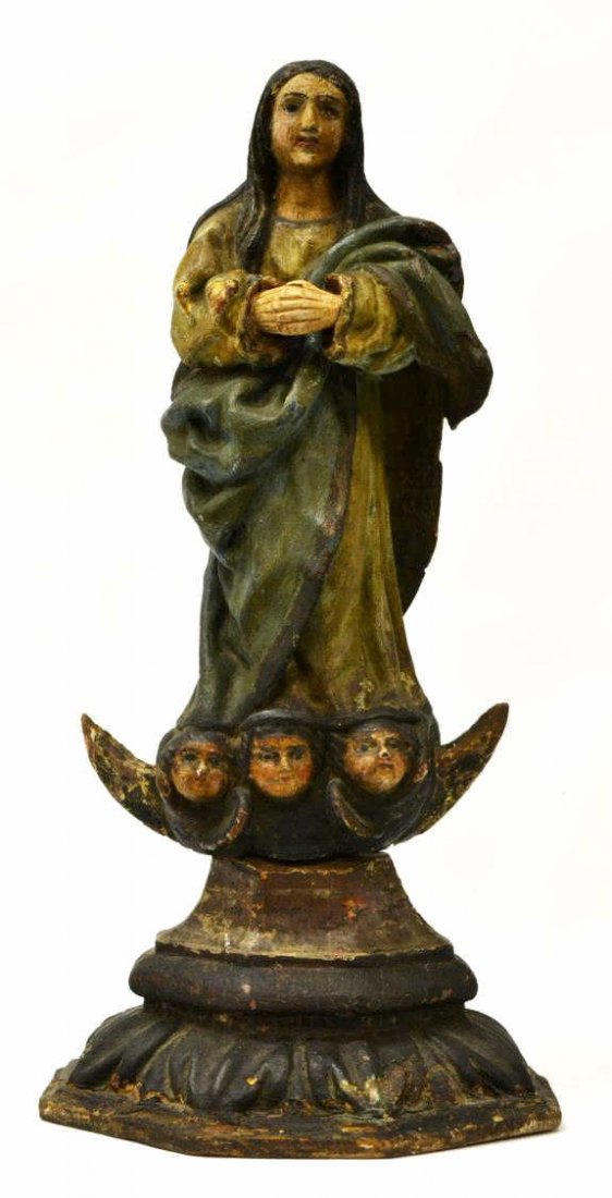 ANTIQUE CONTINENTAL RELIGIOUS CARVED STATUE (1 of 3)