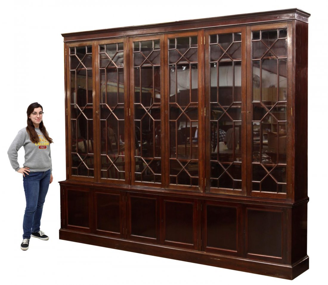 MONUMENTAL MAHOGANY BOOKCASE DISPLAY, 118"L (1 of 3)