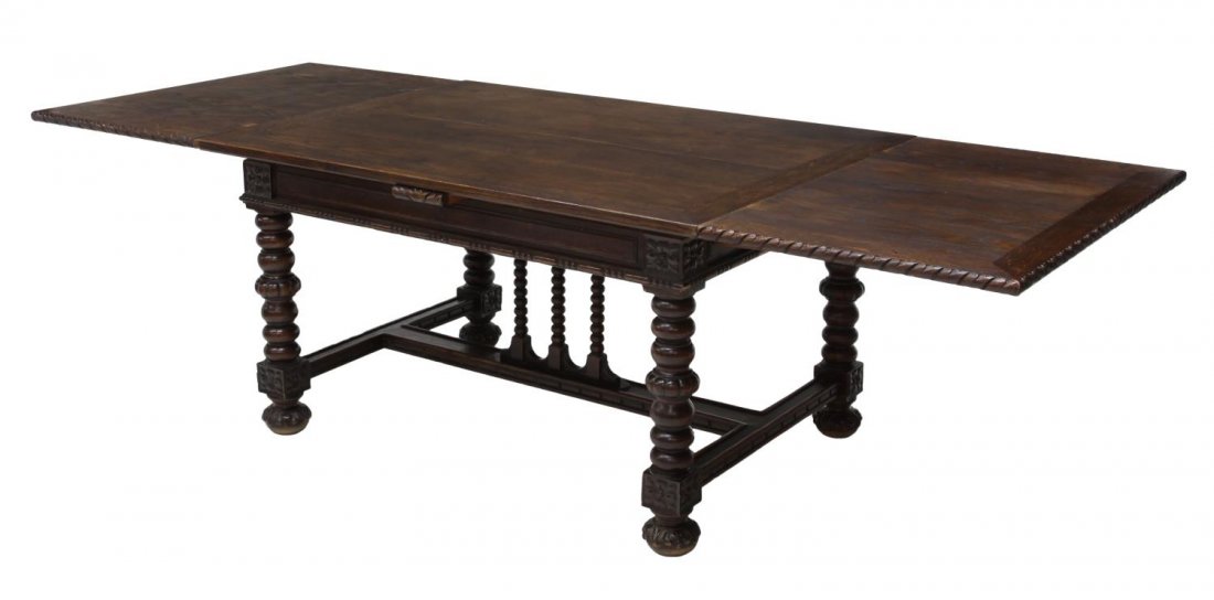 LARGE SPANISH OAK DRAW LEAF DINING TABLE (1 of 3)