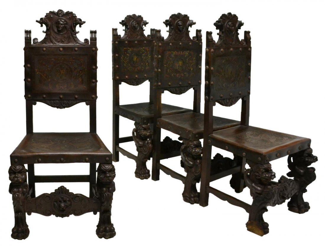 (4) SPANISH RENAISSANCE CARVED SIDE CHAIRS (1 of 3)
