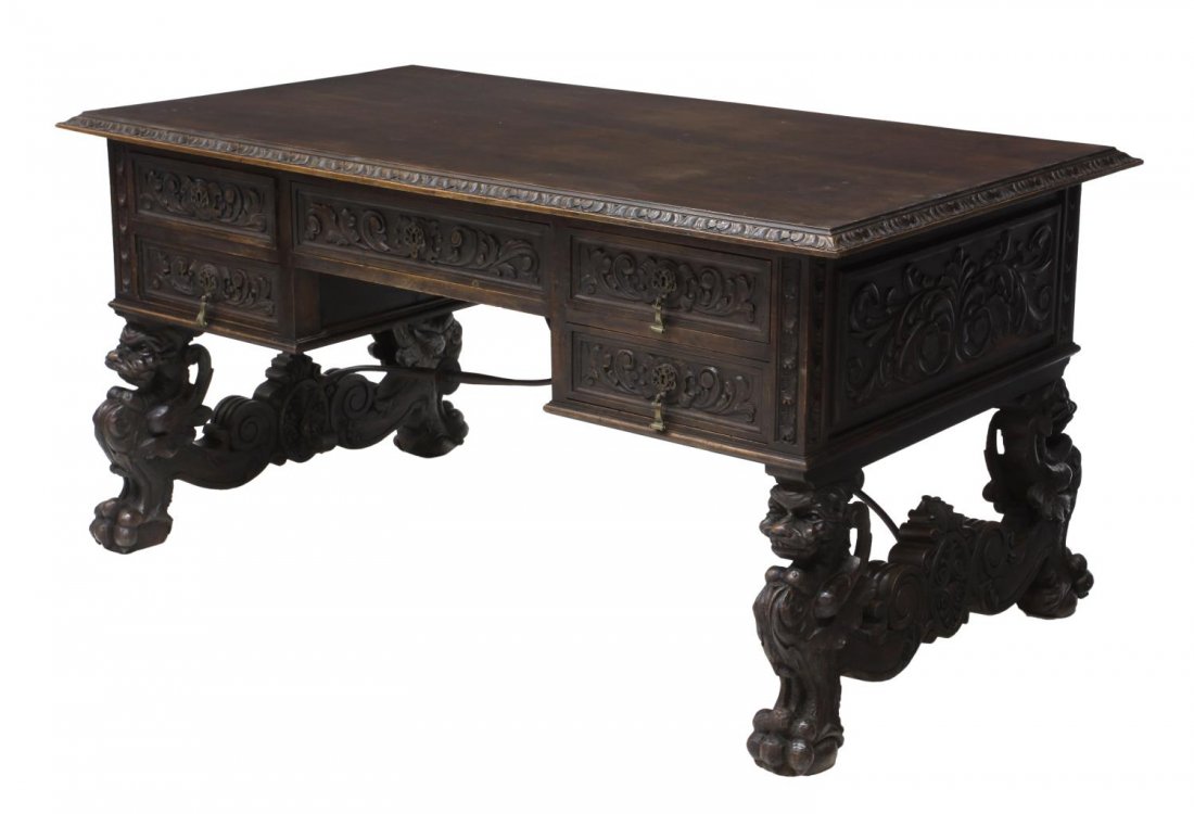 SPANISH RENAISSANCE REVIVAL CARVED DESK 19TH (1 of 3)