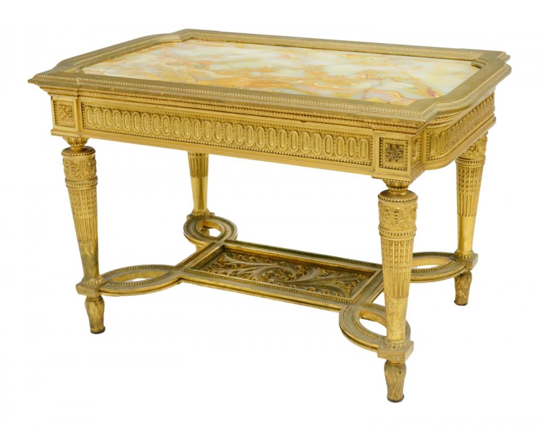 LOUIS XVI STYLE GILTWOOD INSET ONYX CENTER TABLE (1 of 4)
