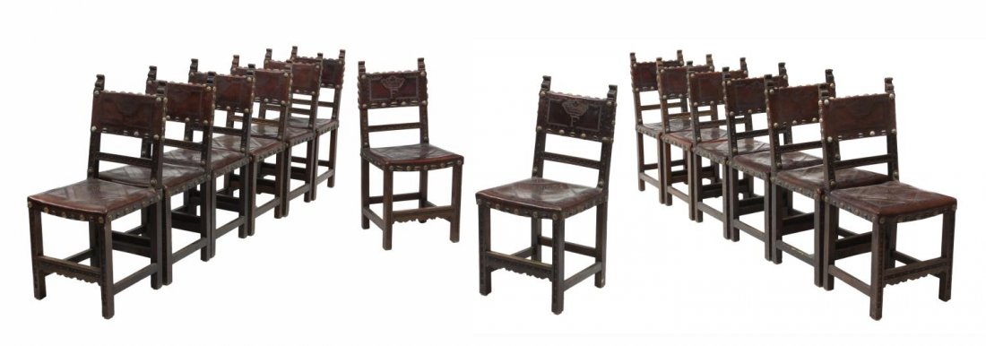 (14) TOOLED SPANISH LEATHER DINING SIDE CHARIS (1 of 6)