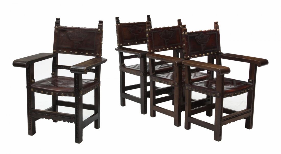 (4) SPANISH BAROQUE TOOLED LEATHER ARMCHAIRS (1 of 4)
