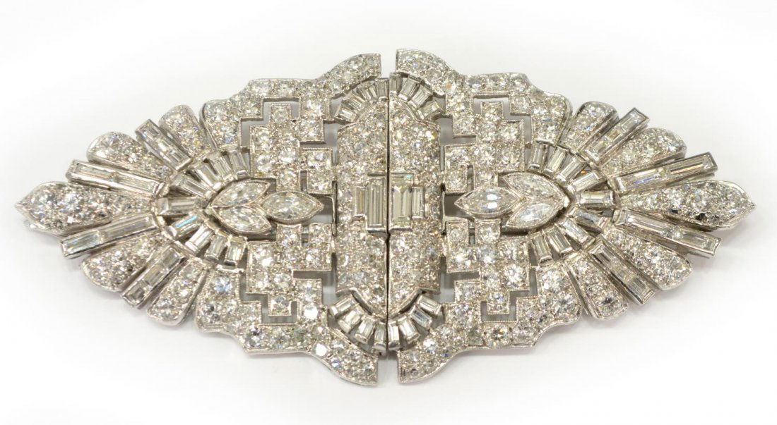 ART DECO 10.00 CT DIAMOND & PLATINUM BROOCH / CLIP (1 of 5)