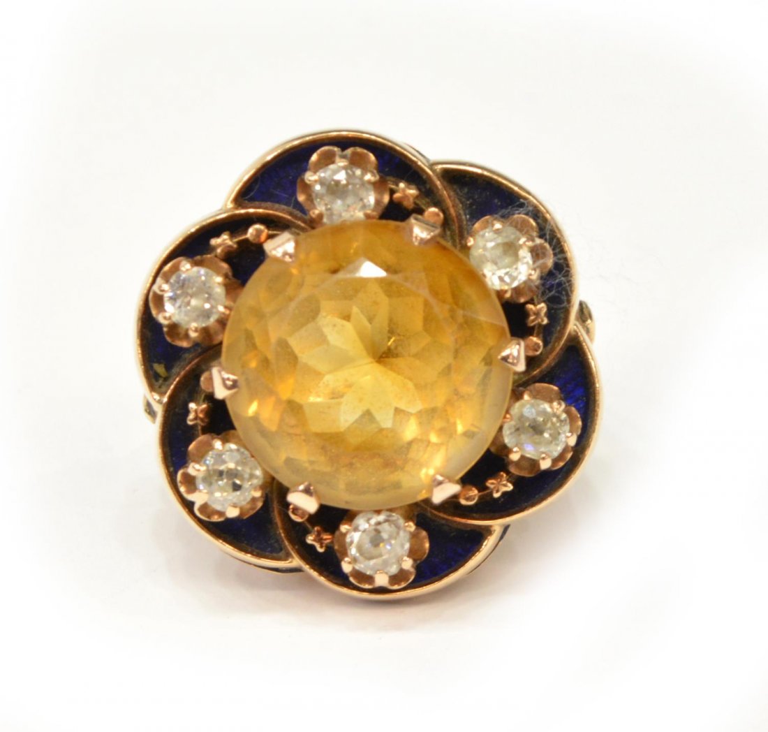 ANTIQUE 14KT GOLD, CITRINE & DIAMOND ESTATE RING (1 of 5)
