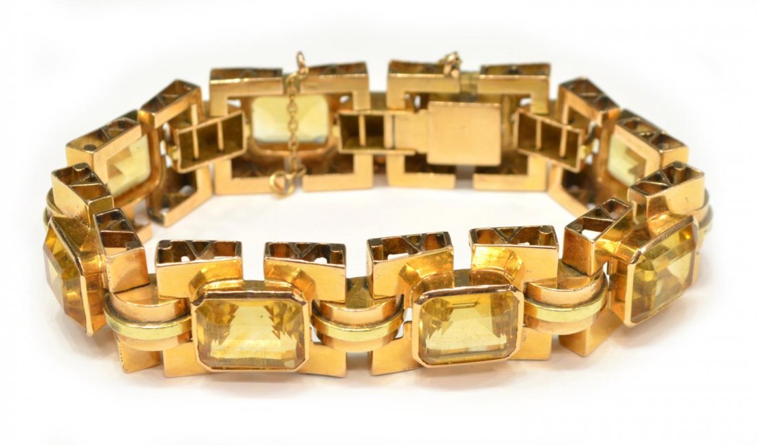 LADIES RETRO 14KT GOLD & CITRINE ESTATE BRACELET (1 of 4)