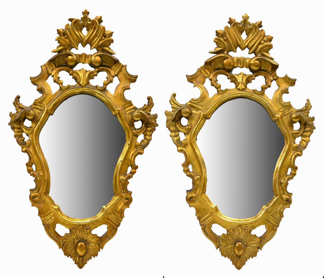 (PAIR) SPANISH LOUIS XV STYLE GILT WALL MIRRORS (1 of 3)
