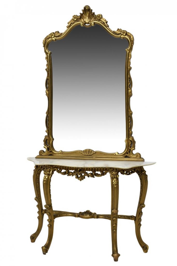 LOUIS XV STYLE GILTWOOD CONSOLE TABLE & MIRROR (1 of 4)