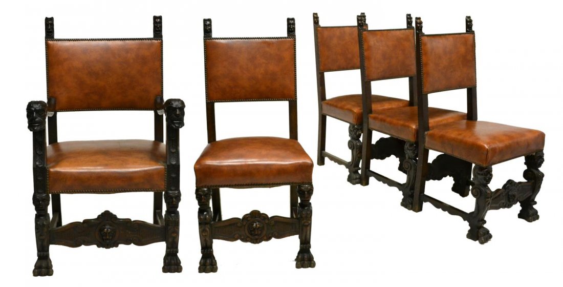 (5) SPANISH RENAISSANCE REVIVAL CARVED SIDE CHAIRS (1 of 5)