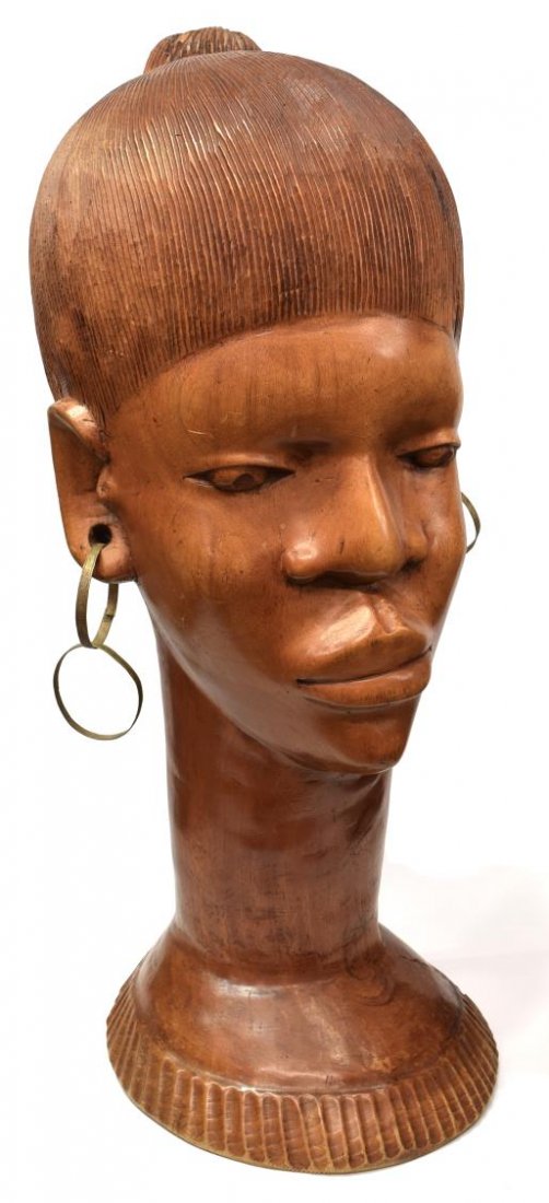 LARGE YORUBA AFRICAN TRIBAL WOOD CARVING, HEAD (1 of 7)
