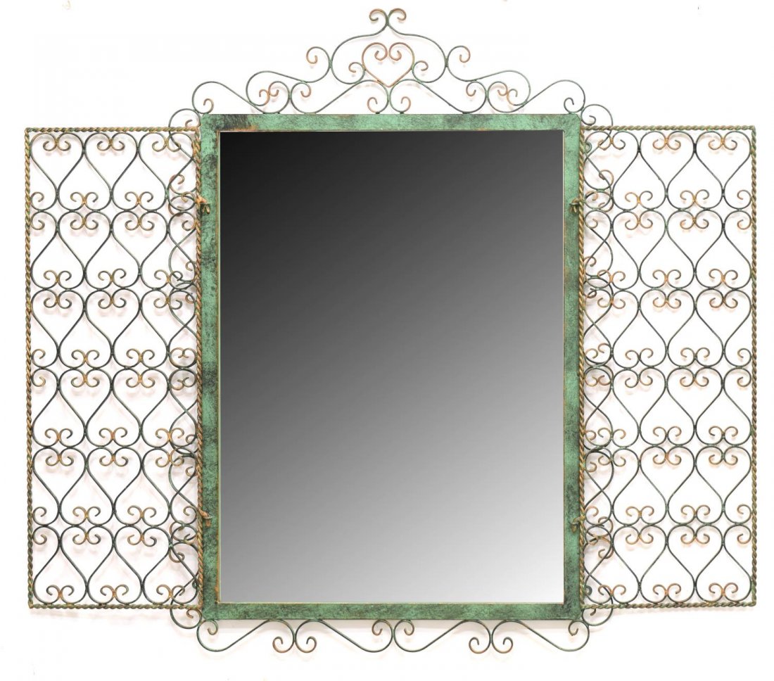 FRENCH SCROLLING IRON FOLDING MIRROR, 20TH C (1 of 2)