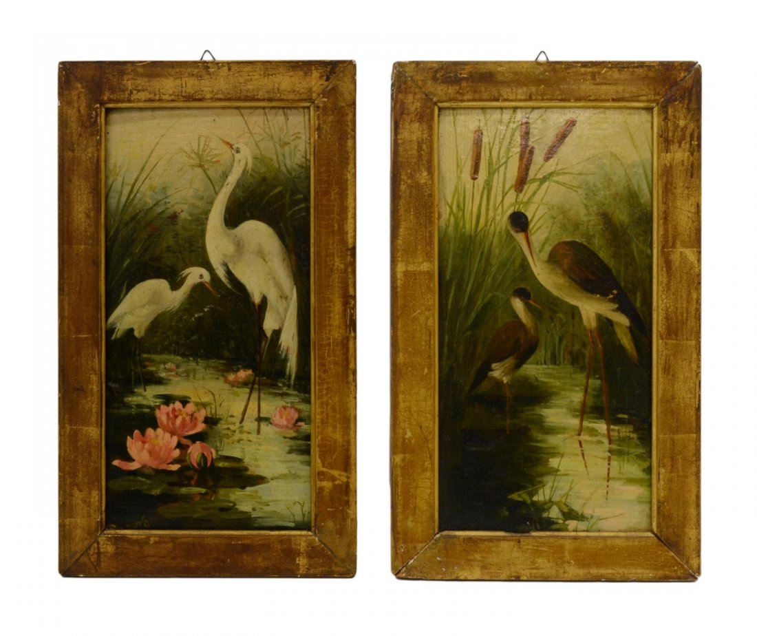 (2) CONTINENTAL PAINTINGS, BIRDS IN MARSH (1 of 4)