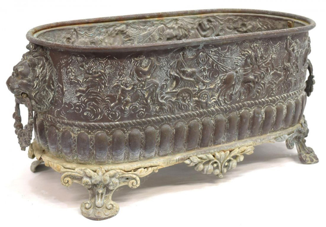 ITALIAN CHARIOT EMBOSSED METAL FLOWER PLANTER (1 of 3)