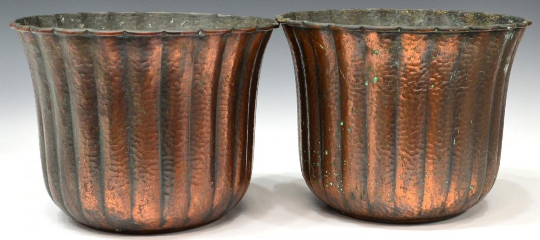 (2) CONTINENTAL PATINATED RIBBED COPPER PLANTERS (1 of 2)